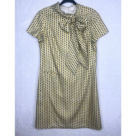 Mr. Blackwell Design Vintage 50/60s Shift Dress‎ Yellow Navy Geometric Print XL - Picture 1 of 16
